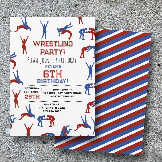 Convites Aniversário de criança de Luta de estilo livre gre (Greco Roman Freestyle Wrestling Kids Birthday Invitation)
