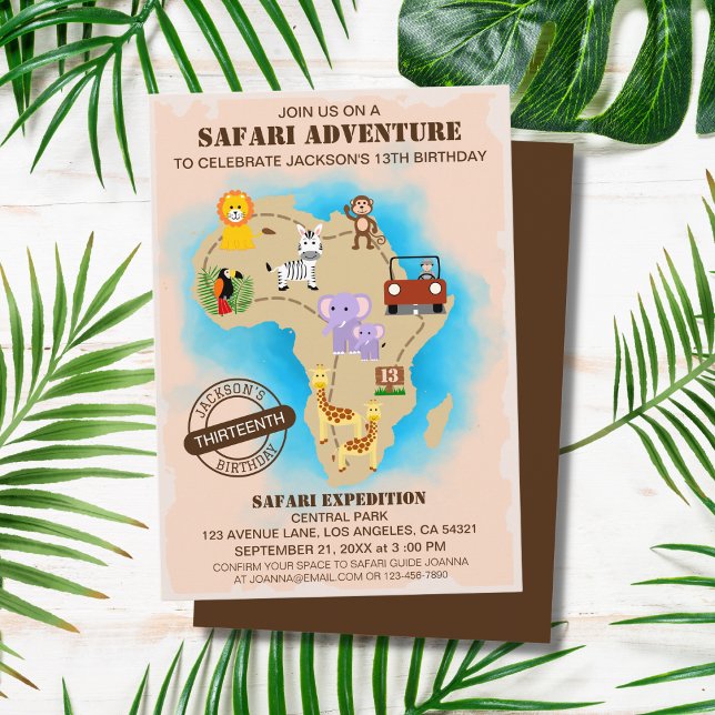 Convites Aniversário de criança de Mapa Safari Selvagem Ani (Criador carregado)