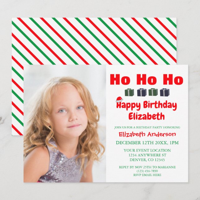 Convites Aniversário de criança de Natal Ho Ho (Frente/Verso)