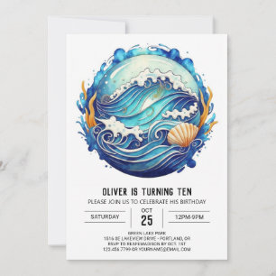 Convites Aniversário de criança de Ondas de Aquarelas da Ti