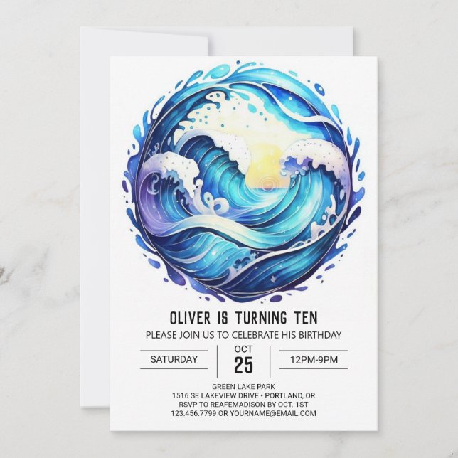Convites Aniversário de criança de Ondas Submarinas Chic (Frente)