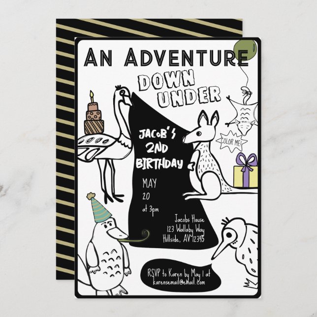 Convites Aniversário de criança de Página de Corante Animal (Frente/Verso)