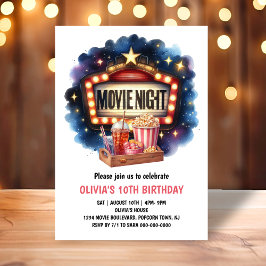 Convites Aniversário de criança de pipoca de Filme Noite