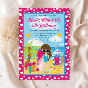 Convites Aniversário de criança de praia de Brunette Haired