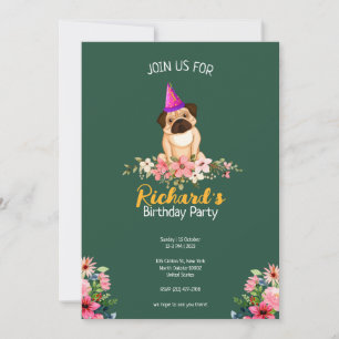 Convites Aniversário de criança De Puppy Cugado Floral