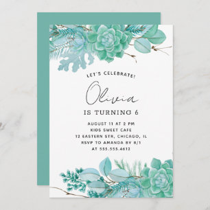 Convites Aniversário de criança de suculentos florais de ho