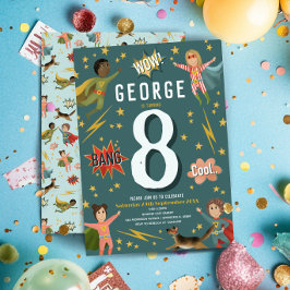 Convites Aniversário de criança de Super-Herói de Ação Mode