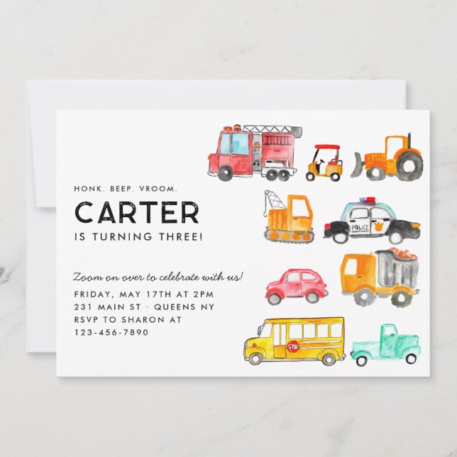 Convites Aniversário de criança de Transporte de Salão de B (Frente)