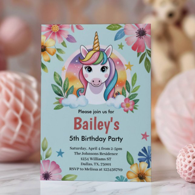 Convites Aniversário de criança de Unicórnio Azul e Bonito (Criador carregado)