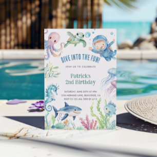 Convites Aniversário de criança de Vida do Mar de Aquarela