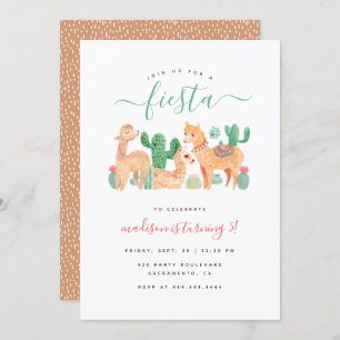 Convites Aniversário de criança de Watercolor Llama Fiesta