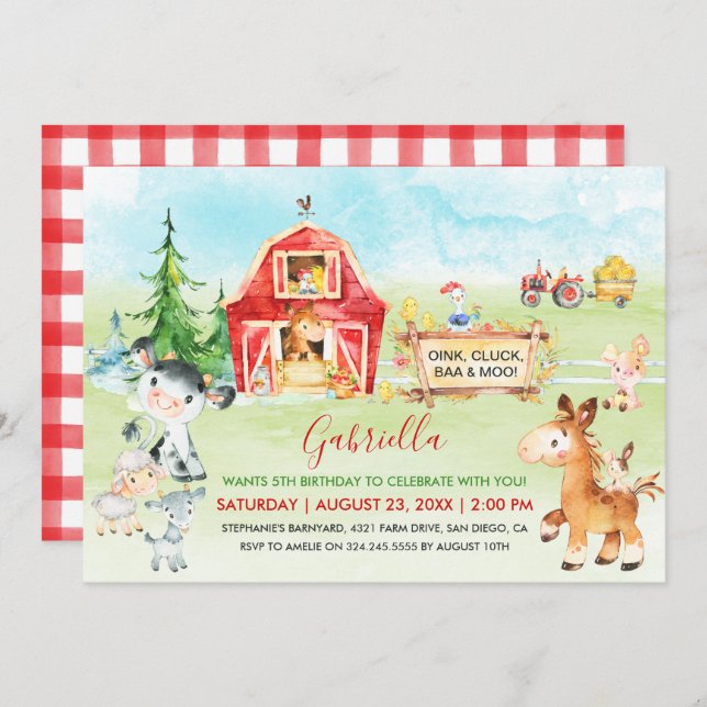 Convites Aniversário de criança do estaleiro e de animais d (Frente/Verso)