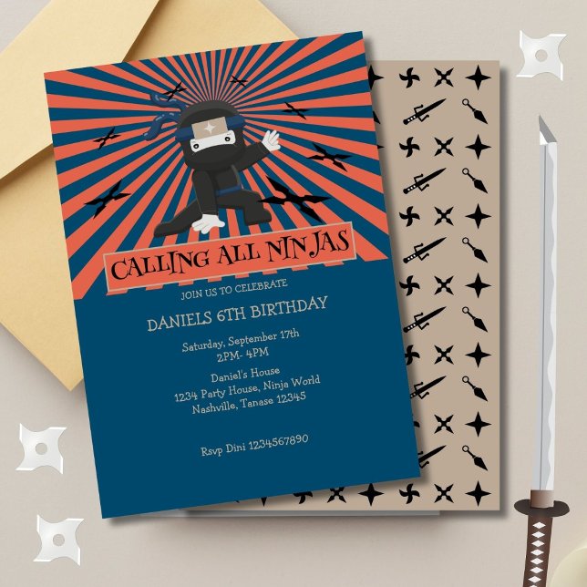 Convites Aniversário de criança do Guerreiro Ninja Cute (Criador carregado)