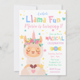 Convites Aniversário de criança do Llama Unicorn Magical Pa
