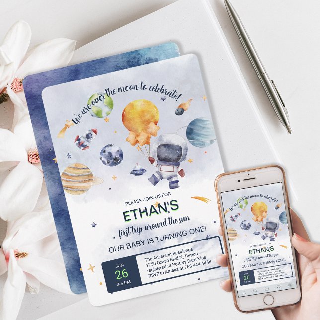 Convites Aniversário de criança do Partido Espacial do Plan (Galaxy Planet Personalize Kids Birthday Party Invitation)