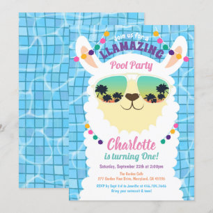 Convites Aniversário de criança do Partido Piscina Llama 