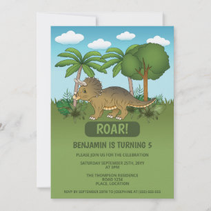 Convites Aniversário de criança do Triceratops fofo Tropica