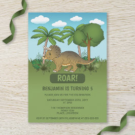 Convites Aniversário de criança do Triceratops fofo Tropica