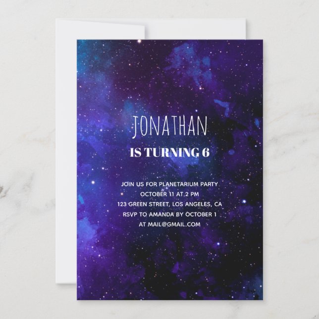 Convites Aniversário de criança espacial. Festa de Planetár (Frente)