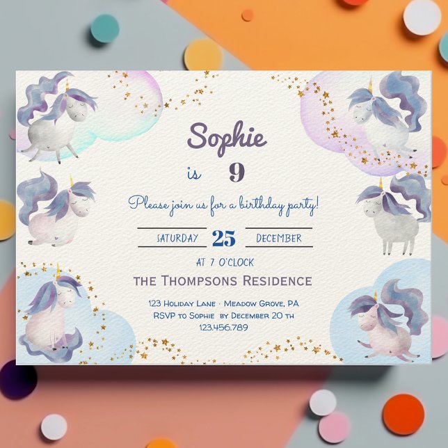 Convites Aniversário de criança mágico de unicórnios (Criador carregado)