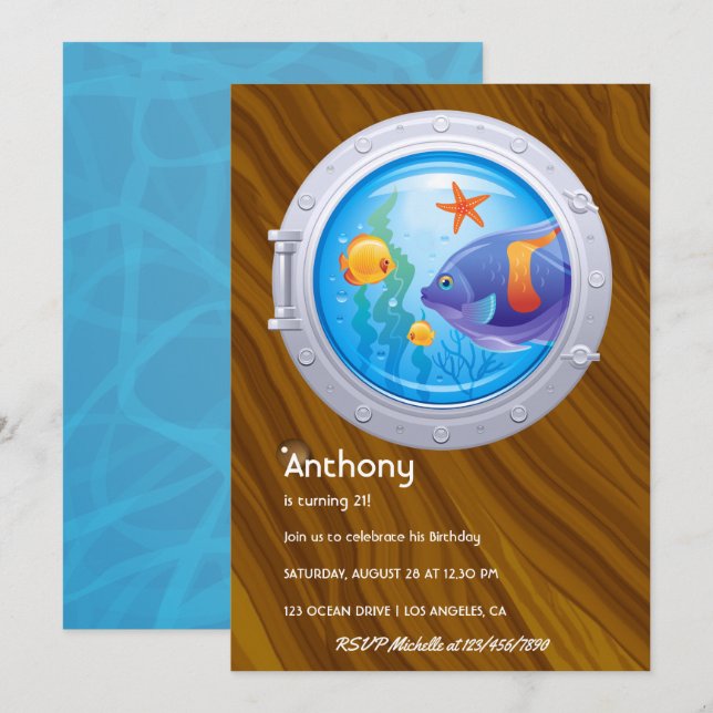 Convites Aniversário de criança náutico (Frente/Verso)