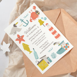 Convites Aniversário de criança náutico. Animais das praias