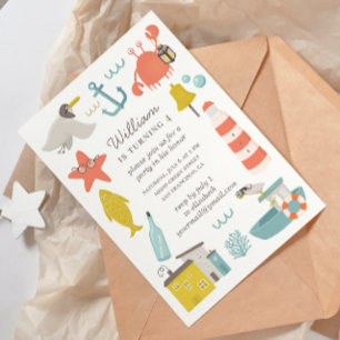 Convites Aniversário de criança náutico. Animais marinho