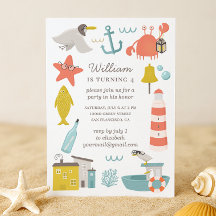 Aniversário de criança náutico. Animais marinhos. 