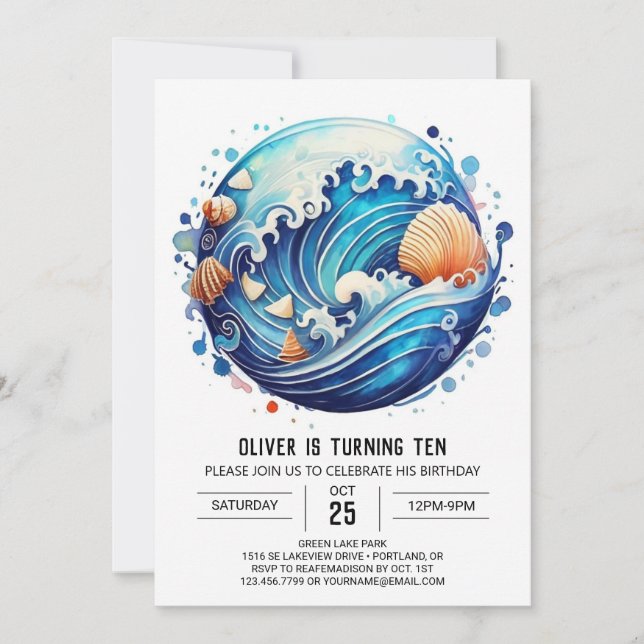 Convites Aniversário de criança Online do Waves (Frente)