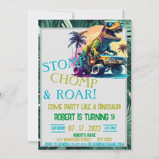 Convites Aniversário de criança Personalizado do Dinossauro (Frente)