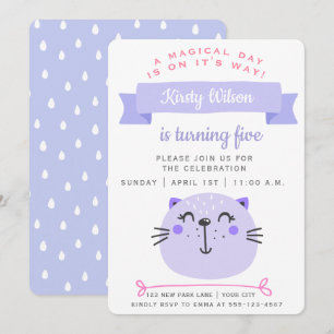 Convites Aniversário de criança roxo bonito do gato  