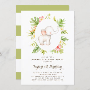 Convites Aniversário de criança Safari De Elefante De Aquar