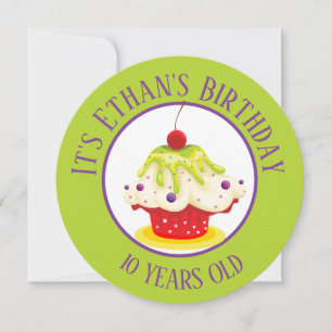 Convites Aniversário de criança Verde Brilhante Cupcake