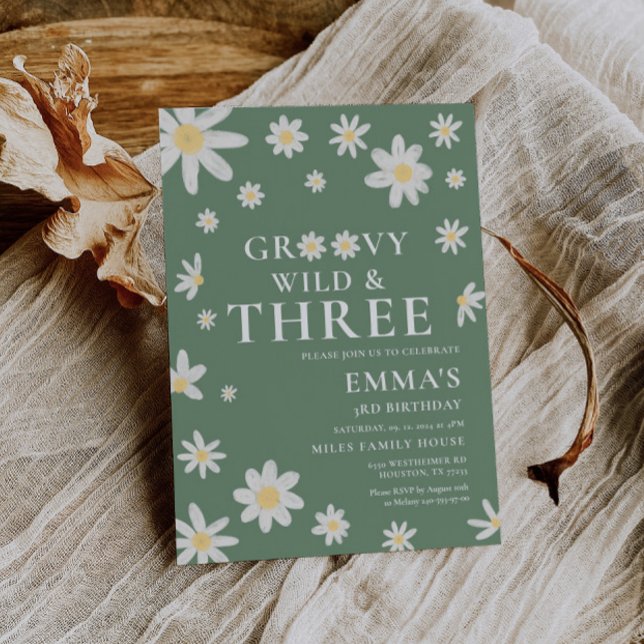 Convites Aniversário de criança Verde Daisy Sage (Criador carregado)
