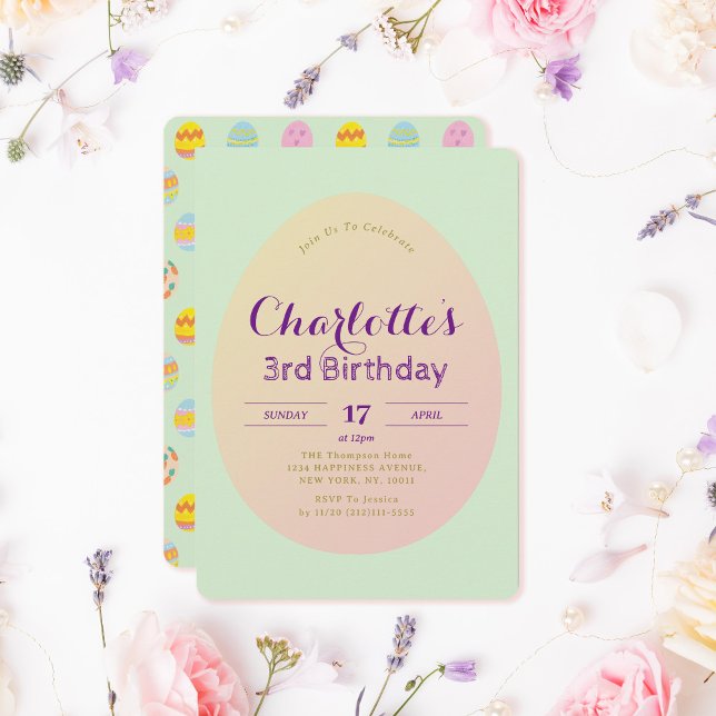 Convites Aniversário de criança Verde Suave Padrão de Ovo S (Criador carregado)