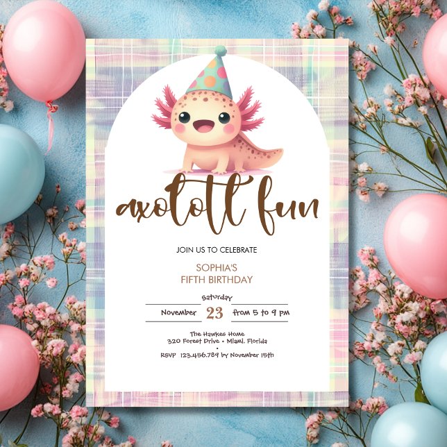 Convites Aniversário de crianças Axolotl (Criador carregado)