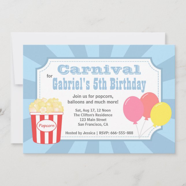 Convites Aniversário de Crianças - Carnaval com Pipoca e Ba (Frente)
