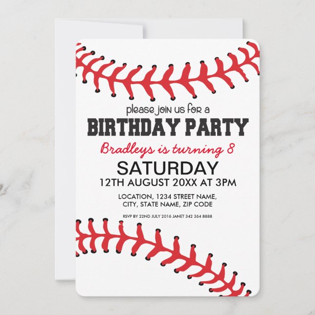 Convites Aniversário de Crianças de Beisebol (Frente)