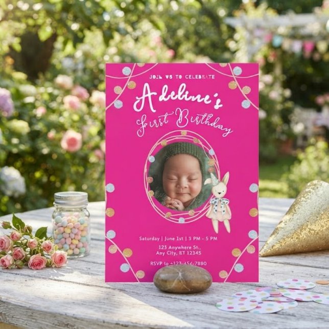 Convites Aniversário de crianças fofas rosa (Criador carregado)