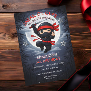 Convites Aniversário de Crianças Ninja Lua Vermelha e Preta