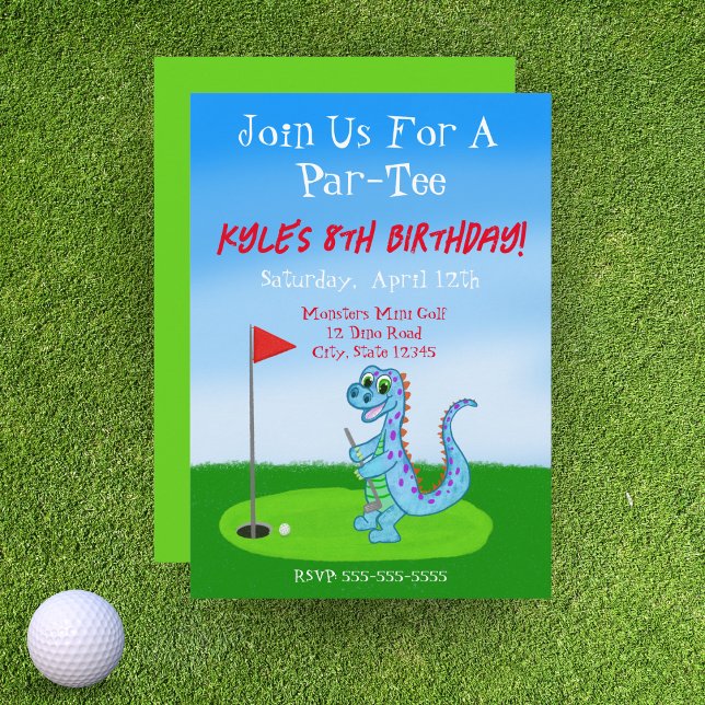 Convites Aniversário de Crianças Tema de Golfe Dinossauro F (Criador carregado)