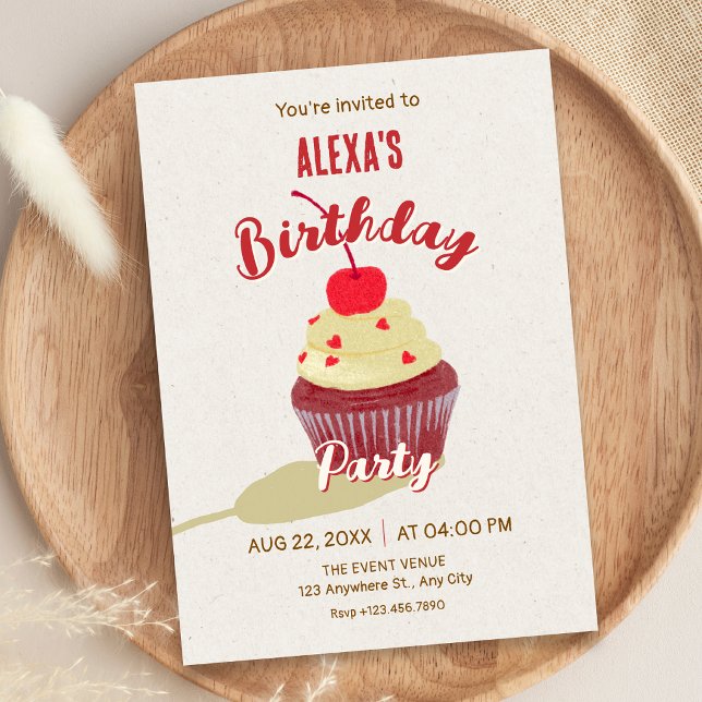 Convites Aniversário de cupcake fofo (Criador carregado)