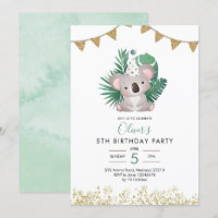 Aniversário de Cute Koala Greenery Kid