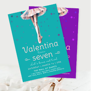 Convites Aniversário de Dança e Pirueta de Bailarina Azul T
