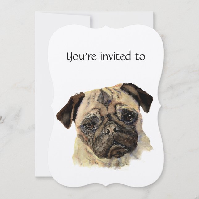 Convites Aniversário de Data Personalizada Cão Pug Pet Agua (Frente)