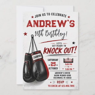 Convites Aniversário de Desempate de Boxe Personalizado