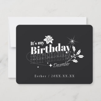 Convites Aniversário de Dezembro Floral Citação Preta Perso