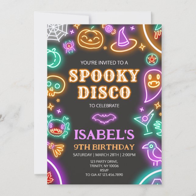 Convites Aniversário de Dia das Bruxas de Disco Spooky (Frente)