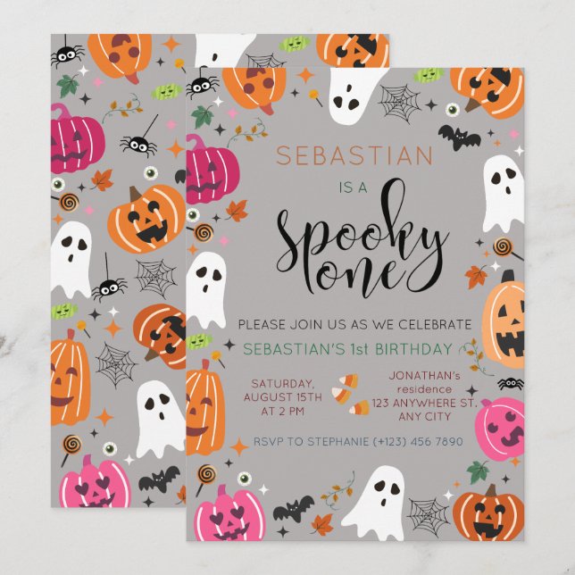 Convites Aniversário de Dia das Bruxas Spooky (Frente/Verso)