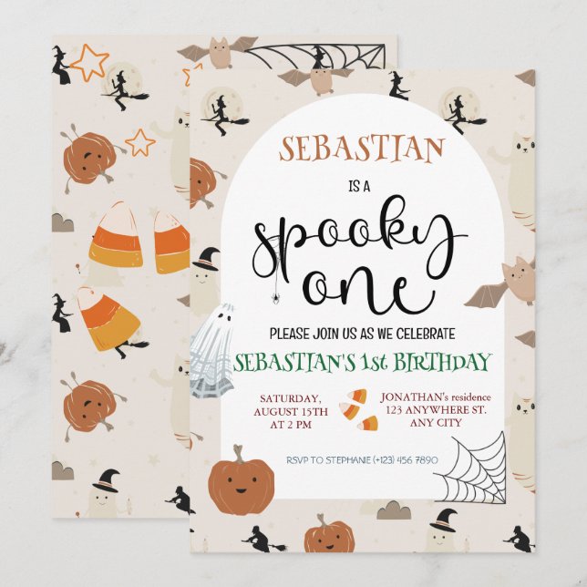Convites Aniversário de Dia das Bruxas Spooky (Frente/Verso)